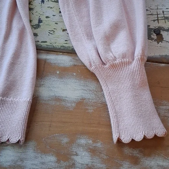 Isaac Mizrahi Soft Pink Wrap Cardigan with Scallop Hem - Picture 5 of 10